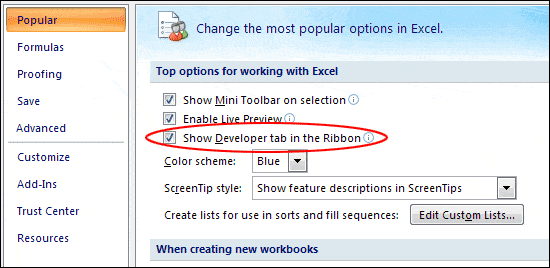 اضافه کردن تب Developer در نسخه 2007 اکسل