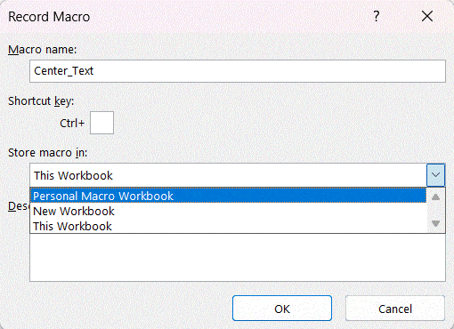 پنجره ضبط ماکرو - Macro Record