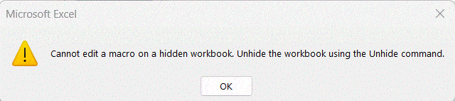 پیغام خطای حذف ماکرو macro به دلیل hide بودن